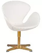 Кресло дизайнерское DOBRIN SWAN белый кожзам P23 золотое основание