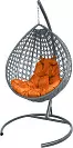 Фото №1 Подвесное кресло КАПЛЯ ЛЮКС с ротангом серый оранжевая подушка БЕЗ СТОЙКИ