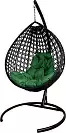 Фото №1 Подвесное кресло КАПЛЯ ЛЮКС с ротангом чёрное, зелёная подушка