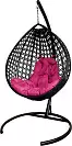 Фото №2 Подвесное кресло КАПЛЯ ЛЮКС с ротангом чёрный розовая подушка БЕЗ СТОЙКИ