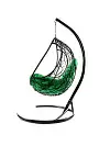 Фото №3 Подвесное кресло ДОЛЬКА с ротангом чёрное зелёная подушка