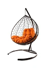 Фото №1 Подвесное кресло XL с ротангом коричневое, оранжевая подушка