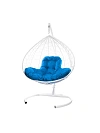 Фото №3 Подвесное кресло XL с ротангом белый синяя подушка БЕЗ СТОЙКИ