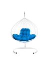 Фото №2 Подвесное кресло XL с ротангом белый синяя подушка БЕЗ СТОЙКИ