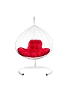Фото №1 Подвесное кресло XL с ротангом белое, красная подушка