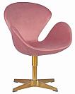 Кресло дизайнерское DOBRIN SWAN, цвет сиденья розовый велюр BLUVEL52, цвет основания золотой