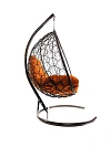 Фото №5 Подвесное кресло XL с ротангом коричневое, оранжевая подушка