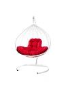 Фото №3 Подвесное кресло XL с ротангом белое, красная подушка
